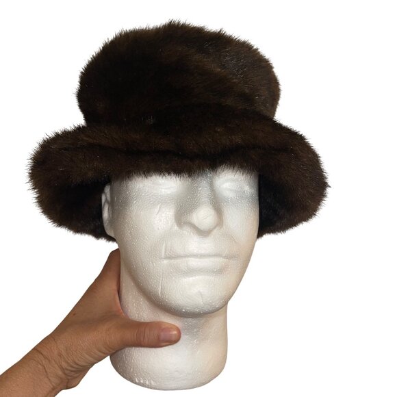 Vintage Womens Bucket Hat Brown 23 Inch Faux Fur Casual main image 8